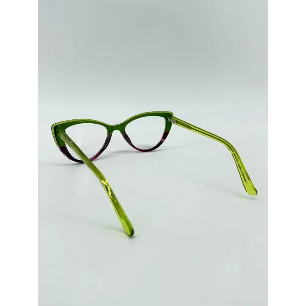 Green & Purple CatEye Acetate Eyeglasses Frames w/ Clear Lenses
